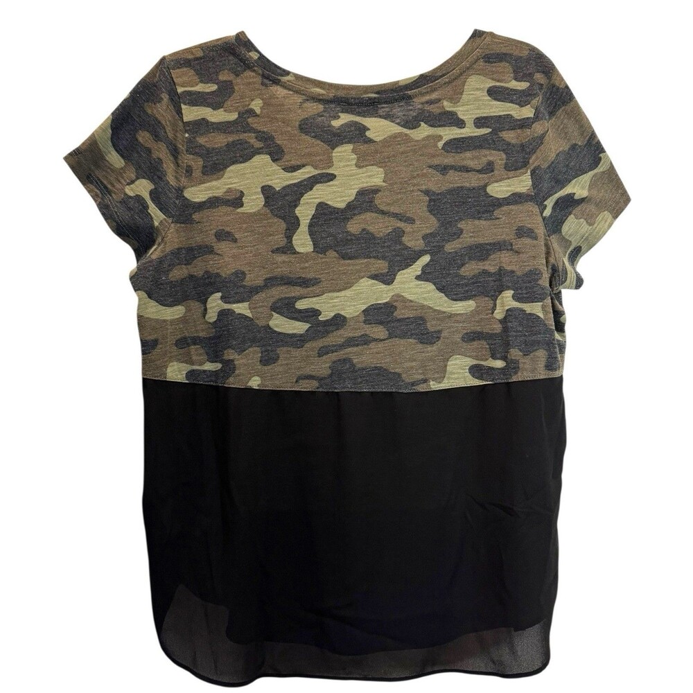 Express Women’s Size L Top Camouflage & Black Semi-Sheer Short Sleeve Shirt - Picture 5 of 7